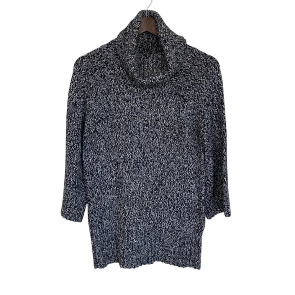 White House Black Market Cowl Neck Black and White Heather Sweater - Large